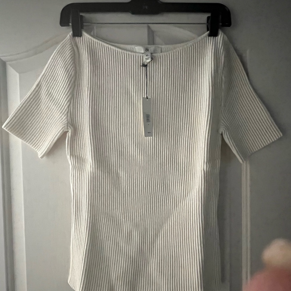 Banana Republic Off-White Ribbed Short Sleeve Top